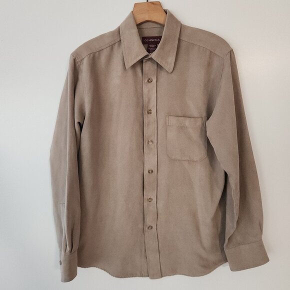 Vintage Covington Sueded Shirt Button Up Tan Beige Long Sleeve Mens Small - Picture 3 of 10